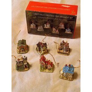 Liberty Falls Christmas Tree Ornament Set 6 Hand Painted L02 Vintage 90s